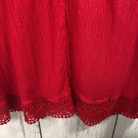 Peter Nygard Red Crochet Embroidered Slit Flared Sleeve Round Neck Blouse - Picture 12 of 16